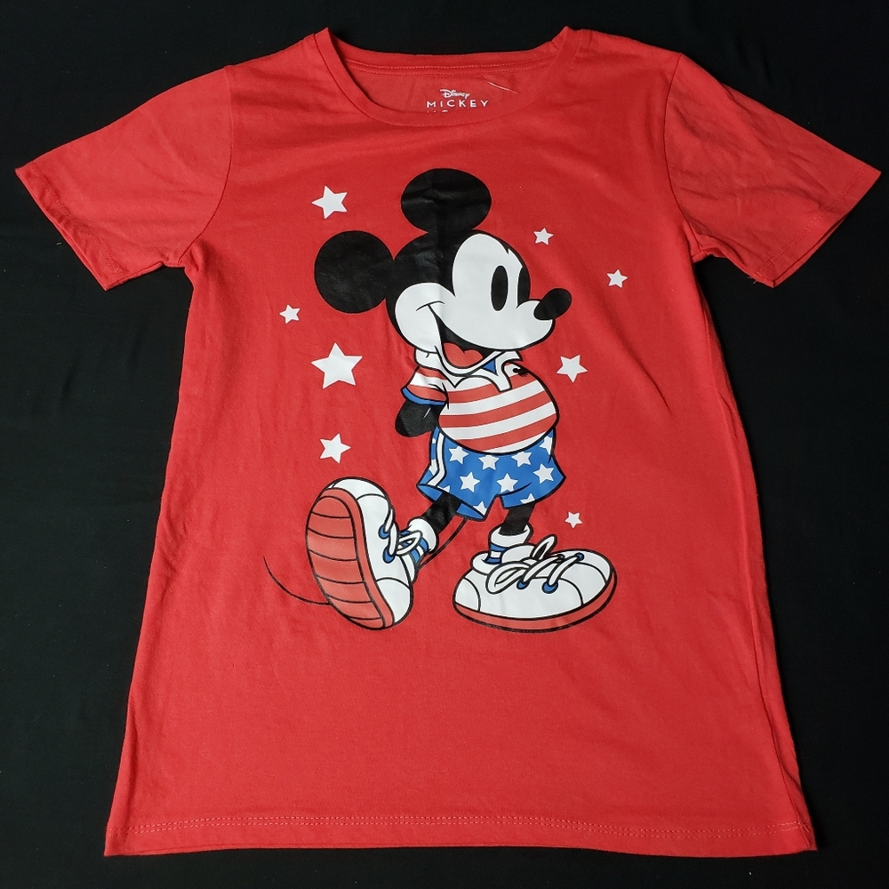 Disney Mickey Red Americana Stars and Stripes XS Ladies Boyfriend Tee